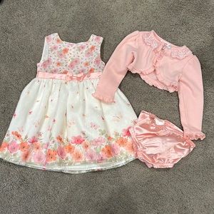 Nanette Baby Pink Floral Dress with Bloomers and Sweater